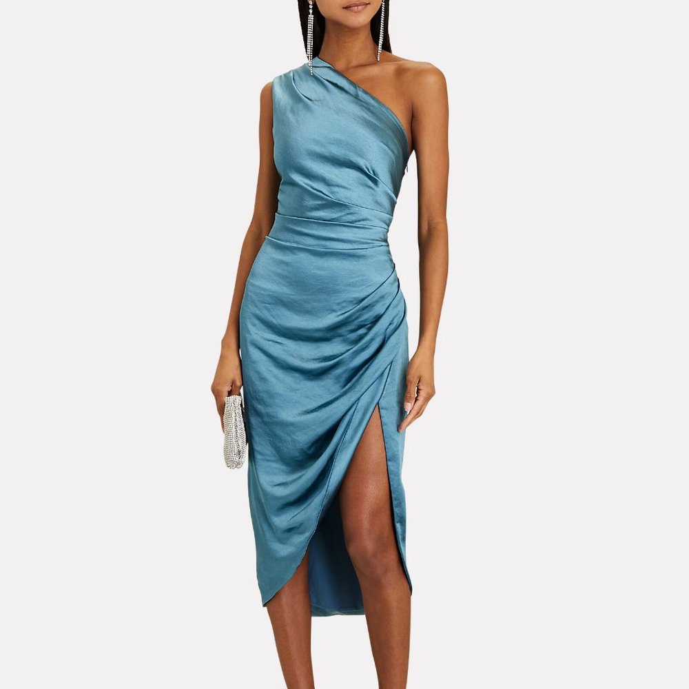 ELLIATT Cassini One-Shoulder Asymmetric Ruched Midi Dress NWT- Small